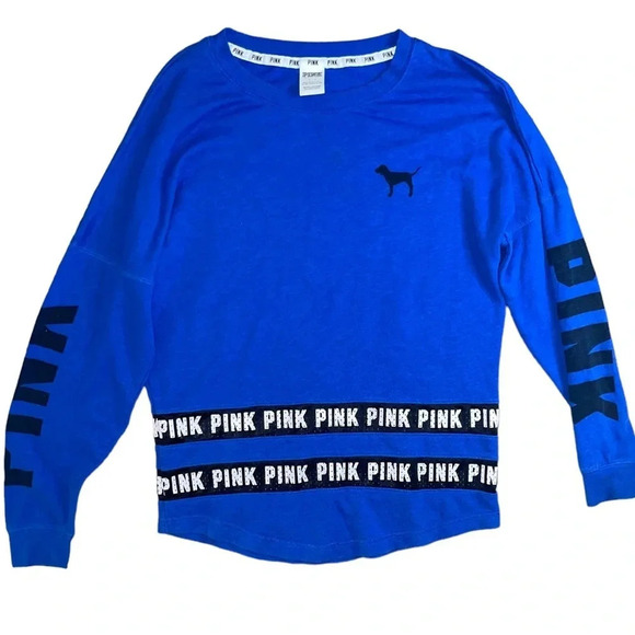 Pink Victoria's Secret Royal Blue Crewneck Sweatshirt Women's Size Small Preppy - Picture 3 of 10